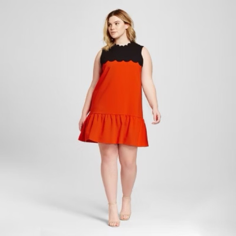 Victoria Beckham for Target Women's Orange Drop Waist Scallop Trim‎ Dress NWT